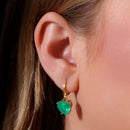 Brinco Dourado Argolinha Pedra de Coração Verde - Galeria